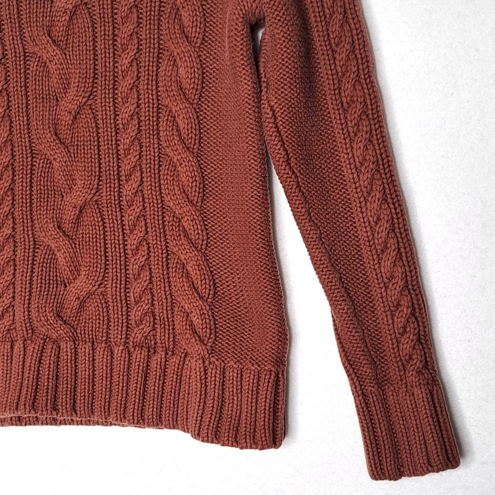 LL Bean Cable Knit Sweater Womens XS Petite Terracotta Cotton Crewneck Pullover - Picture 8 of 15